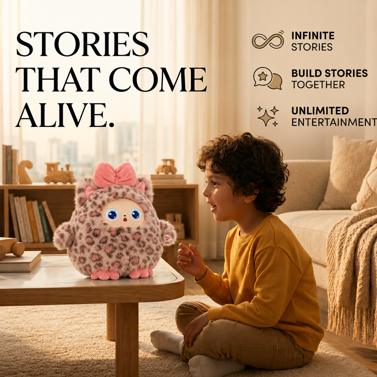 AI Interactive Plush Toy with LED Eyes | Smart AI Talking Plush Companion | App-Controlled Intelligent Plush Robot | Soft Rechargeable Interactive Toy | Leopard Grey | 10 Inch