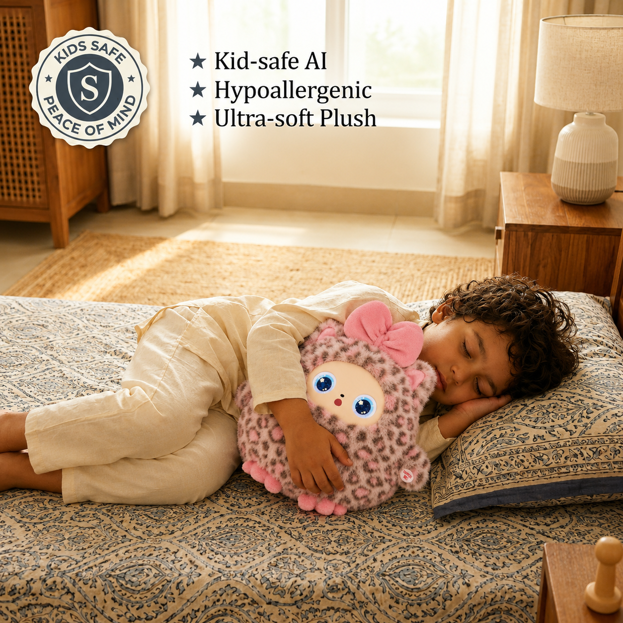 AI Interactive Plush Toy with LED Eyes | Smart AI Talking Plush Companion | App-Controlled Intelligent Plush Robot | Soft Rechargeable Interactive Toy | Leopard Grey | 10 Inch