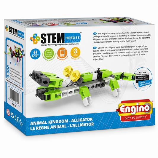 (Box Damaged) Engino STEM Heroes Animal Kingdom Alligator Building Kit | STEM Construction Toy for Kids Age 6-12 | Educational Engineering & Science Learning Set | DIY Animal Model Building Kit
