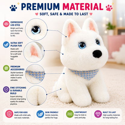 Breatoi! AI Smart Interactive Plush Dog Toy with Voice Interaction, Soft Stuffed Puppy Companion, Talking & Sound Responsive Plush Animal for Kids | Gift for Boys & Girls 3+ Years - White