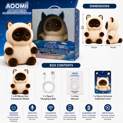Breatoi! Smart AI Companion Robot Pet | Voice Chat, Emotional Interaction, App-Controlled Desktop AI Robot | Wi-Fi & Bluetooth Interactive Smart Companion for Kids & Adults - AI Meow Star