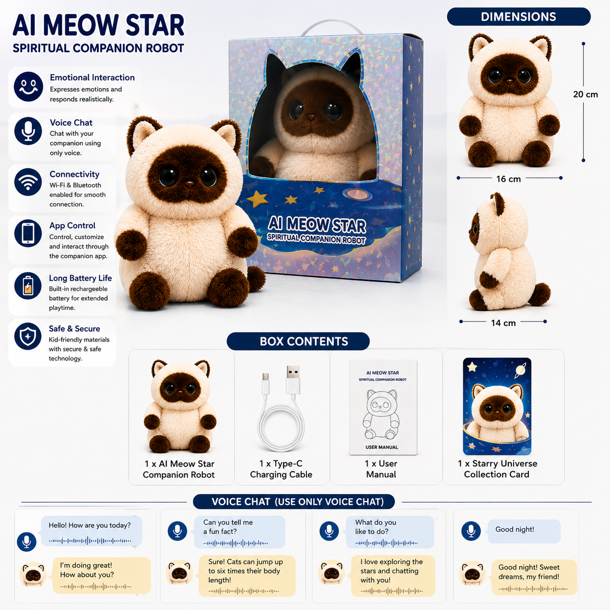 Breatoi! Smart AI Companion Robot Pet | Voice Chat, Emotional Interaction, App-Controlled Desktop AI Robot | Wi-Fi & Bluetooth Interactive Smart Companion for Kids & Adults - AI Meow Star