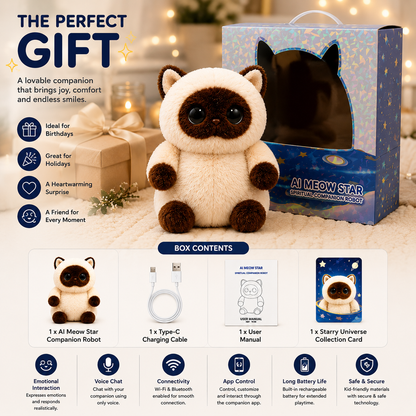 Breatoi! Smart AI Companion Robot Pet | Voice Chat, Emotional Interaction, App-Controlled Desktop AI Robot | Wi-Fi & Bluetooth Interactive Smart Companion for Kids & Adults - AI Meow Star