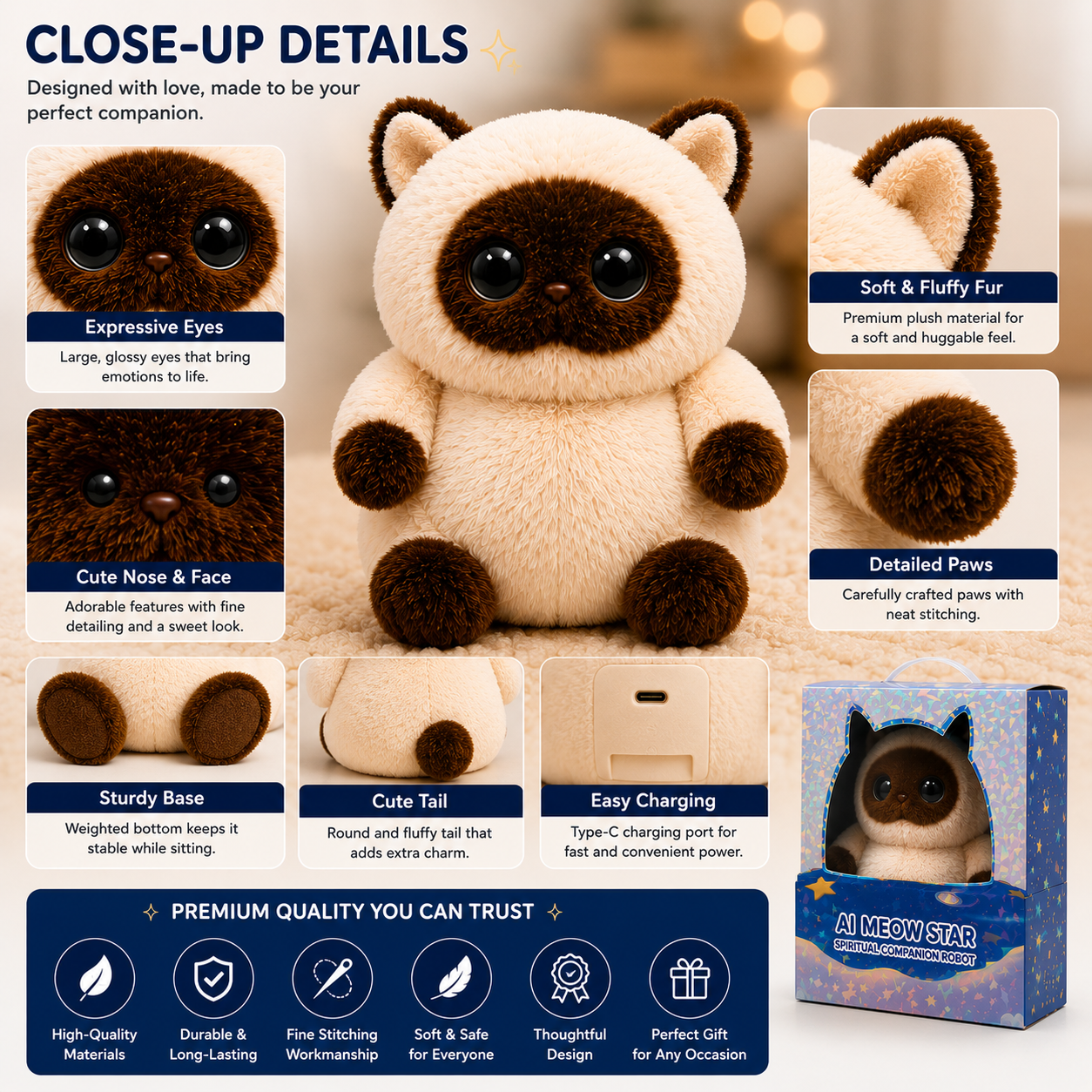 Breatoi! Smart AI Companion Robot Pet | Voice Chat, Emotional Interaction, App-Controlled Desktop AI Robot | Wi-Fi & Bluetooth Interactive Smart Companion for Kids & Adults - AI Meow Star