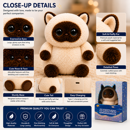 Breatoi! Smart AI Companion Robot Pet | Voice Chat, Emotional Interaction, App-Controlled Desktop AI Robot | Wi-Fi & Bluetooth Interactive Smart Companion for Kids & Adults - AI Meow Star