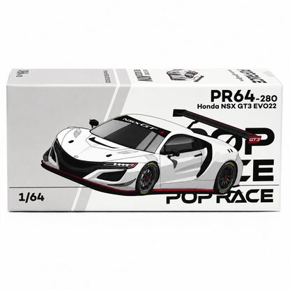 POP RACE 1:64 Honda NSX GT3 EVO22 White PR64-280 | Official Licensed Diecast Model Car (BGX)