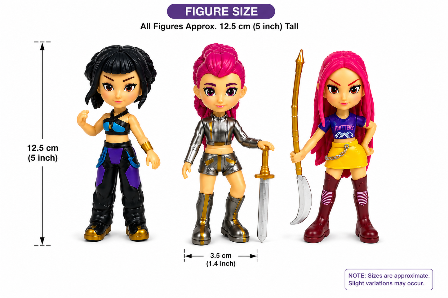 KPOP Demon Hunters Action Figure Set | 3 Collectible Anime-Style Figures with Weapons | Fantasy Character Toy Gift for Kids, Collectors & Display