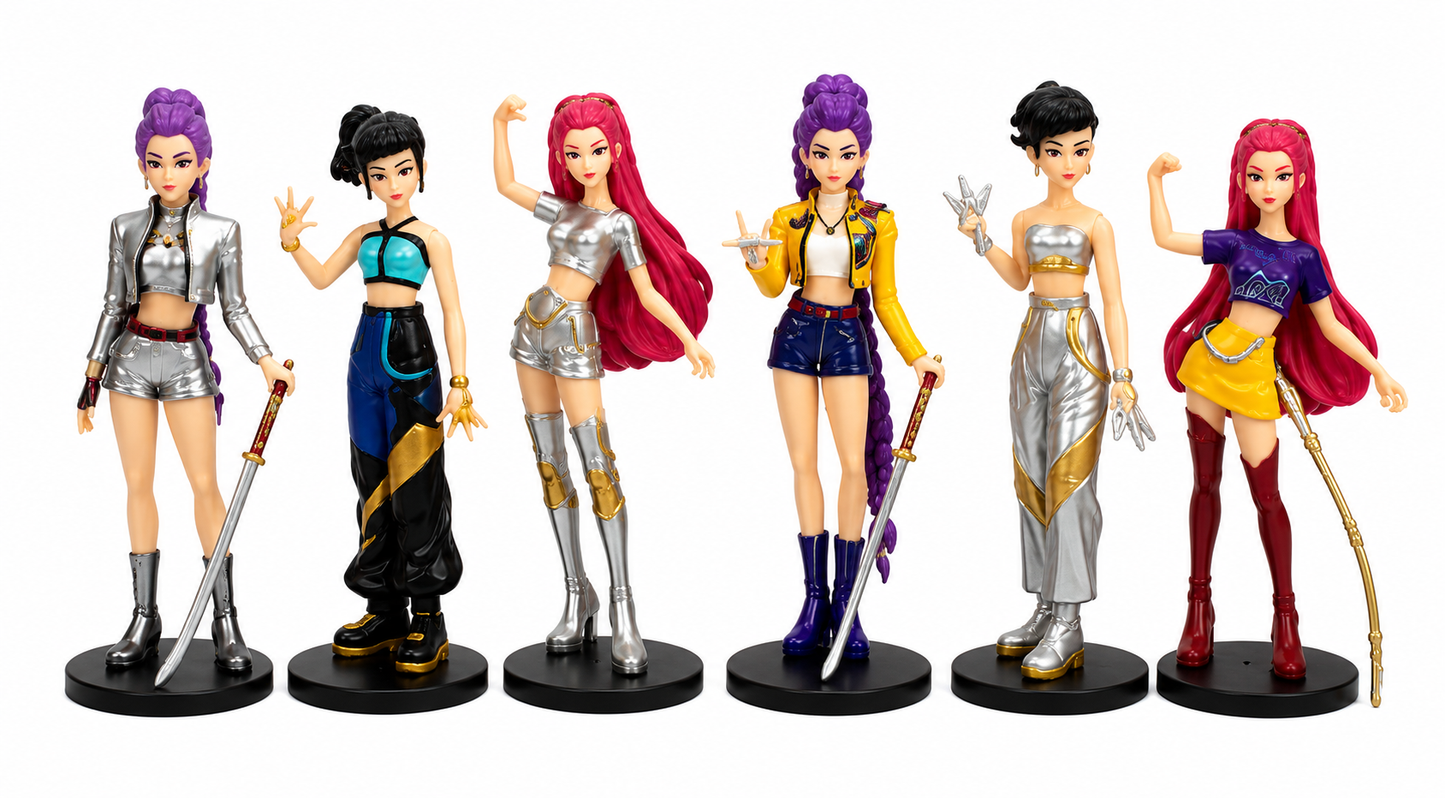 KPOP Demon Hunters Action Figure Set | 6 Anime-Style Collectible Figures with Display Bases | Fantasy Character PVC Toy Gift for Kids & Collectors