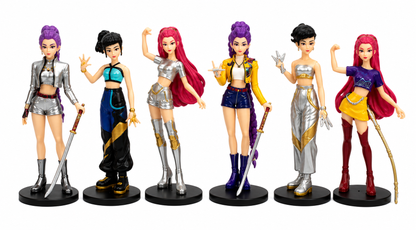 KPOP Demon Hunters Action Figure Set | 6 Anime-Style Collectible Figures with Display Bases | Fantasy Character PVC Toy Gift for Kids & Collectors