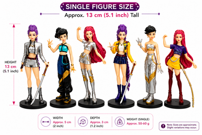 KPOP Demon Hunters Action Figure Set | 6 Anime-Style Collectible Figures with Display Bases | Fantasy Character PVC Toy Gift for Kids & Collectors