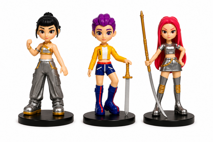 KPOP Demon Hunters Action Figure Set | 3 Collectible Anime-Style Figures with Weapons | Fantasy Character Toy Gift for Kids, Collectors & Display