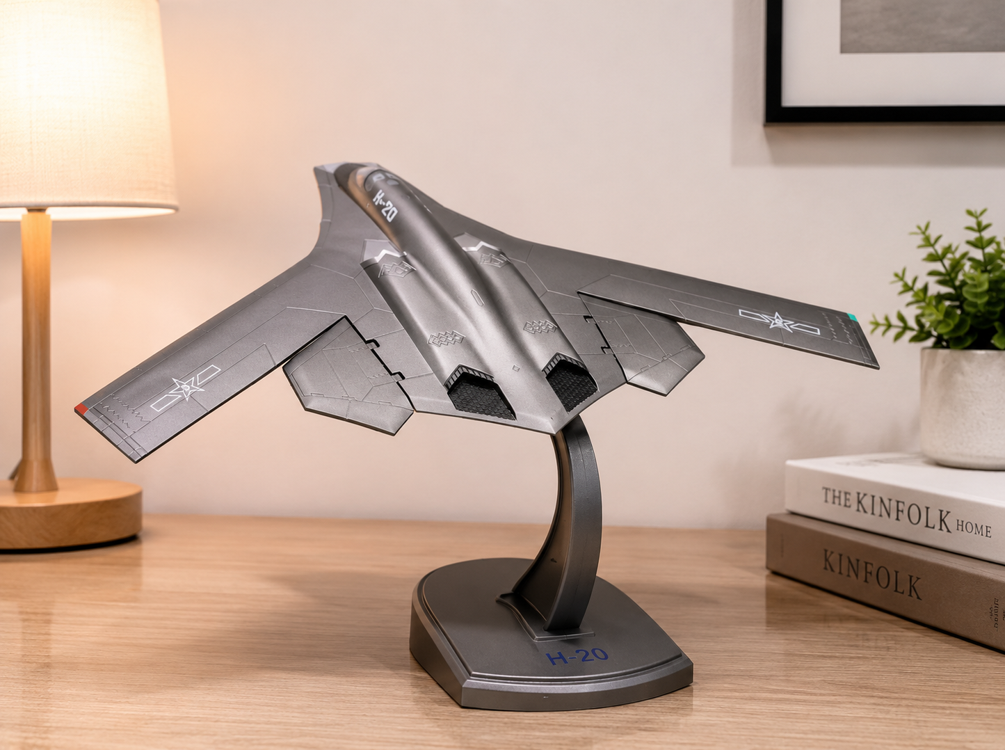 Premium 1:300 Scale H-20 Stealth Bomber Aircraft Diecast Model with Display Stand | Military Aircraft Collectible Display Model for Home & Office Decor