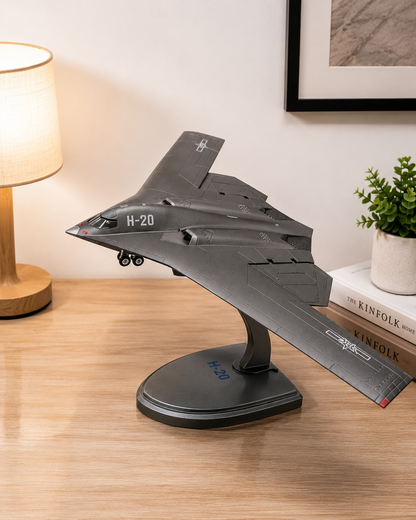 Premium 1:300 Scale H-20 Stealth Bomber Aircraft Diecast Model with Display Stand | Military Aircraft Collectible Display Model for Home & Office Decor