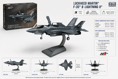 Premium 1:72 Scale Lockheed Martin F-35B Lightning II Metal Diecast Body Aircraft Model with Display Stand | Modern Military Fighter Jet Collectible
