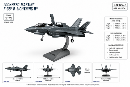 Premium 1:72 Scale Lockheed Martin F-35B Lightning II Metal Diecast Body Aircraft Model with Display Stand | Modern Military Fighter Jet Collectible