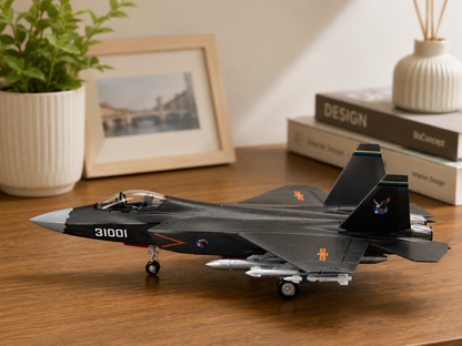 Premium 1:32 Scale J-31 Stealth Fighter Aircraft Metal Diecast Body Model with Display Stand | Modern Military Fighter Jet Collectible