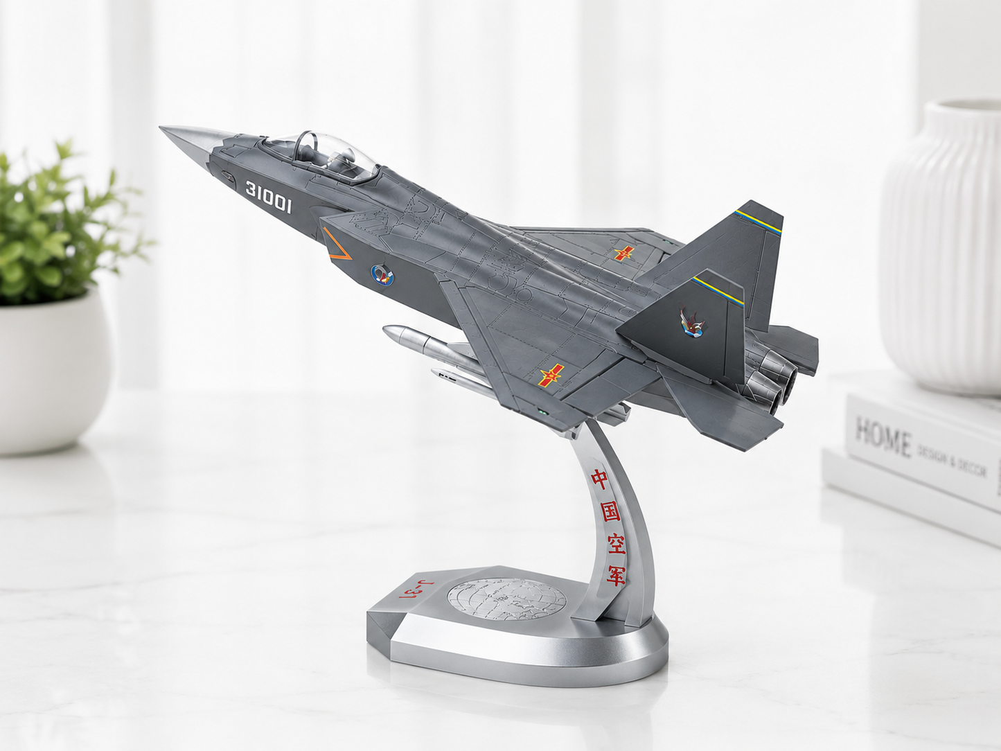 Premium 1:32 Scale J-31 Stealth Fighter Aircraft Metal Diecast Body Model with Display Stand | Modern Military Fighter Jet Collectible