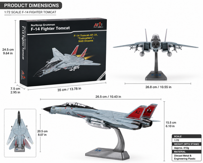Premium 1:72 Scale Northrop Grumman F-14 Tomcat Oceana Metal Diecast Body Aircraft Model with Display Stand | Military Fighter Jet Collectible for Home & Office Decor