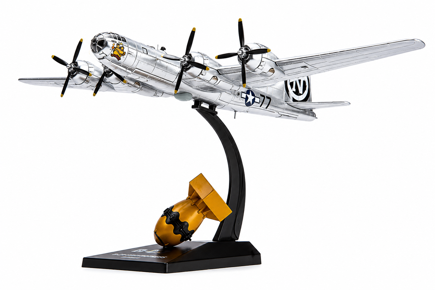 Premium 1:144 Scale B-29 Superfortress Diecast Metal Body Aircraft Model with Display Stand & 1/72 Scale Fat Man Bomb | Military Collectible