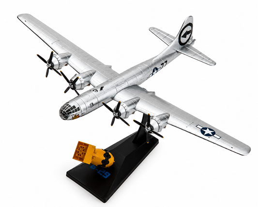 Premium 1:144 Scale B-29 Superfortress Diecast Metal Body Aircraft Model with Display Stand & 1/72 Scale Fat Man Bomb | Military Collectible