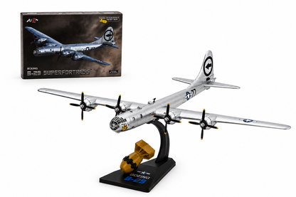 Premium 1:144 Scale B-29 Superfortress Diecast Metal Body Aircraft Model with Display Stand & 1/72 Scale Fat Man Bomb | Military Collectible