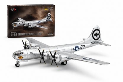 Premium 1:144 Scale B-29 Superfortress Diecast Metal Body Aircraft Model with Display Stand & 1/72 Scale Fat Man Bomb | Military Collectible