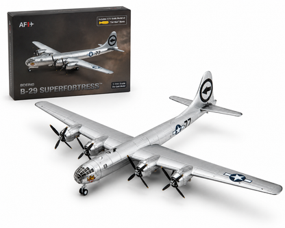 Premium 1:144 Scale B-29 Superfortress Diecast Metal Body Aircraft Model with Display Stand & 1/72 Scale Fat Man Bomb | Military Collectible