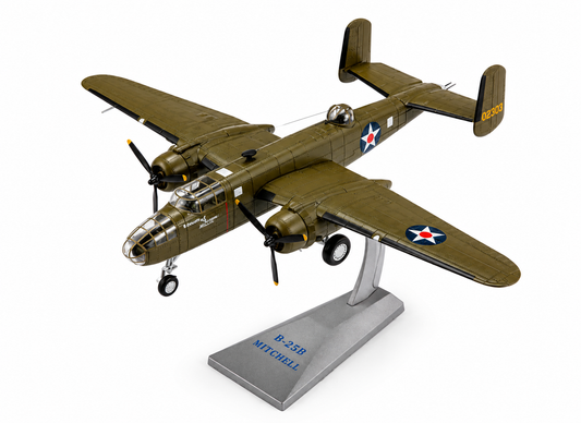 Premium 1:72 Scale North American B-25B Mitchell Metal Diecast Body Aircraft Model with Display Stand | Military Bomber Collectible