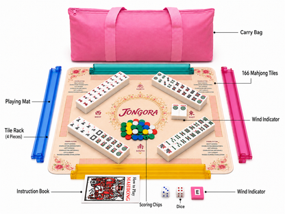 Breatoi American Mahjong Set with Carry Case & Playing Mat | 166 Premium Tiles, 4 Tile Racks, Chips, Dice & Wind Indicator | Complete American Mahjong Game Set