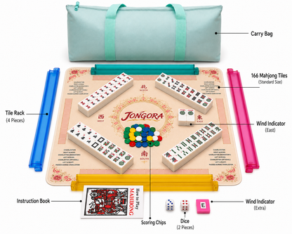 Breatoi American Mahjong Set with Carry Case & Playing Mat | 166 Premium Tiles, 4 Tile Racks, Chips, Dice & Wind Indicator | Complete American Mahjong Game Set