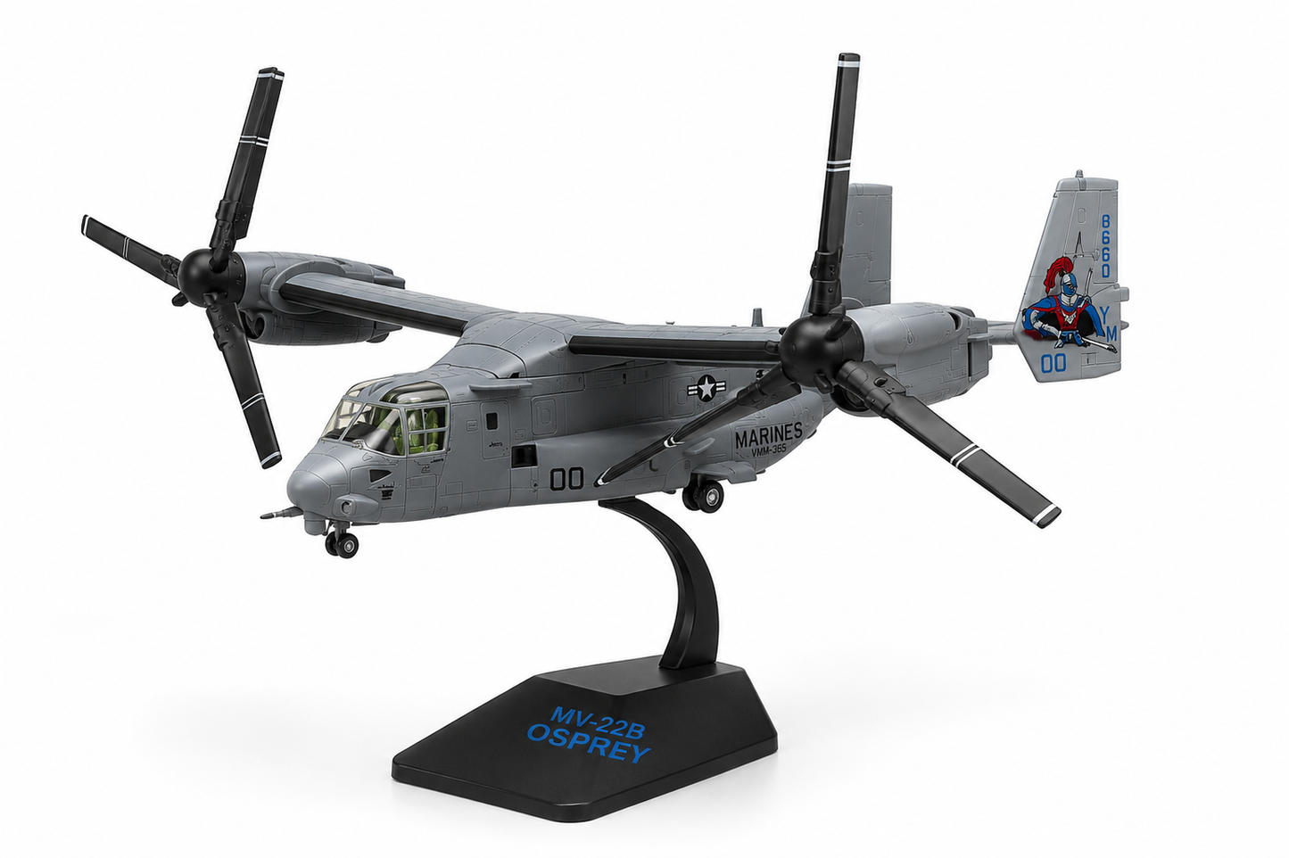 Premium 1:72 Scale V-22B Osprey VMM-365 "Blue Knights" Aircraft Model with Display Stand | Detailed Military Tiltrotor Collectible for Home & Office Decor