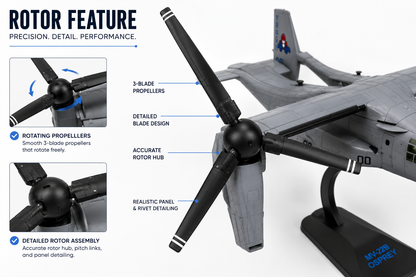 Premium 1:72 Scale V-22B Osprey VMM-365 "Blue Knights" Aircraft Model with Display Stand | Detailed Military Tiltrotor Collectible for Home & Office Decor