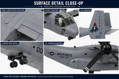 Premium 1:72 Scale V-22B Osprey VMM-365 "Blue Knights" Aircraft Model with Display Stand | Detailed Military Tiltrotor Collectible for Home & Office Decor