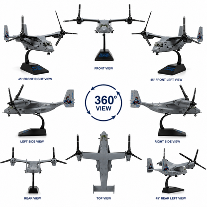 Premium 1:72 Scale V-22B Osprey VMM-365 "Blue Knights" Aircraft Model with Display Stand | Detailed Military Tiltrotor Collectible for Home & Office Decor