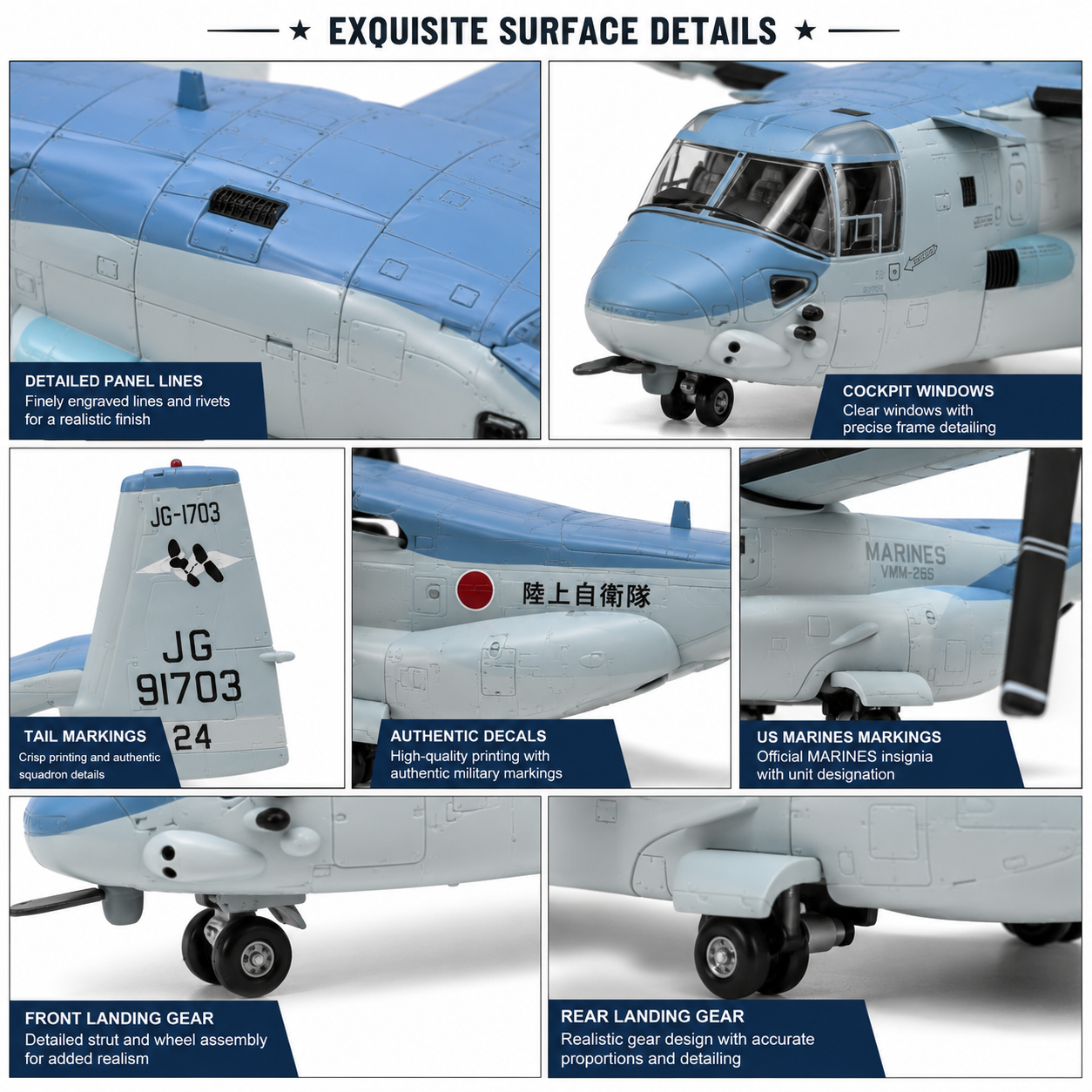 Premium 1:72 Scale V-22 Osprey JGSDF Tiltrotor Aircraft Model with Display Stand | Detailed Military Aircraft Collectible for Home & Office Decor