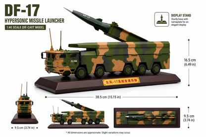 Premium 1:40 Scale DF-17 Hypersonic Missile Launcher Military Vehicle Model with Display Base & Collector Box | Static Display Collectible