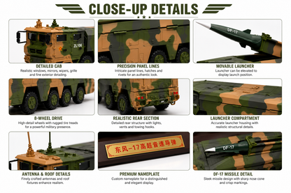 Premium 1:40 Scale DF-17 Hypersonic Missile Launcher Military Vehicle Model with Display Base & Collector Box | Static Display Collectible