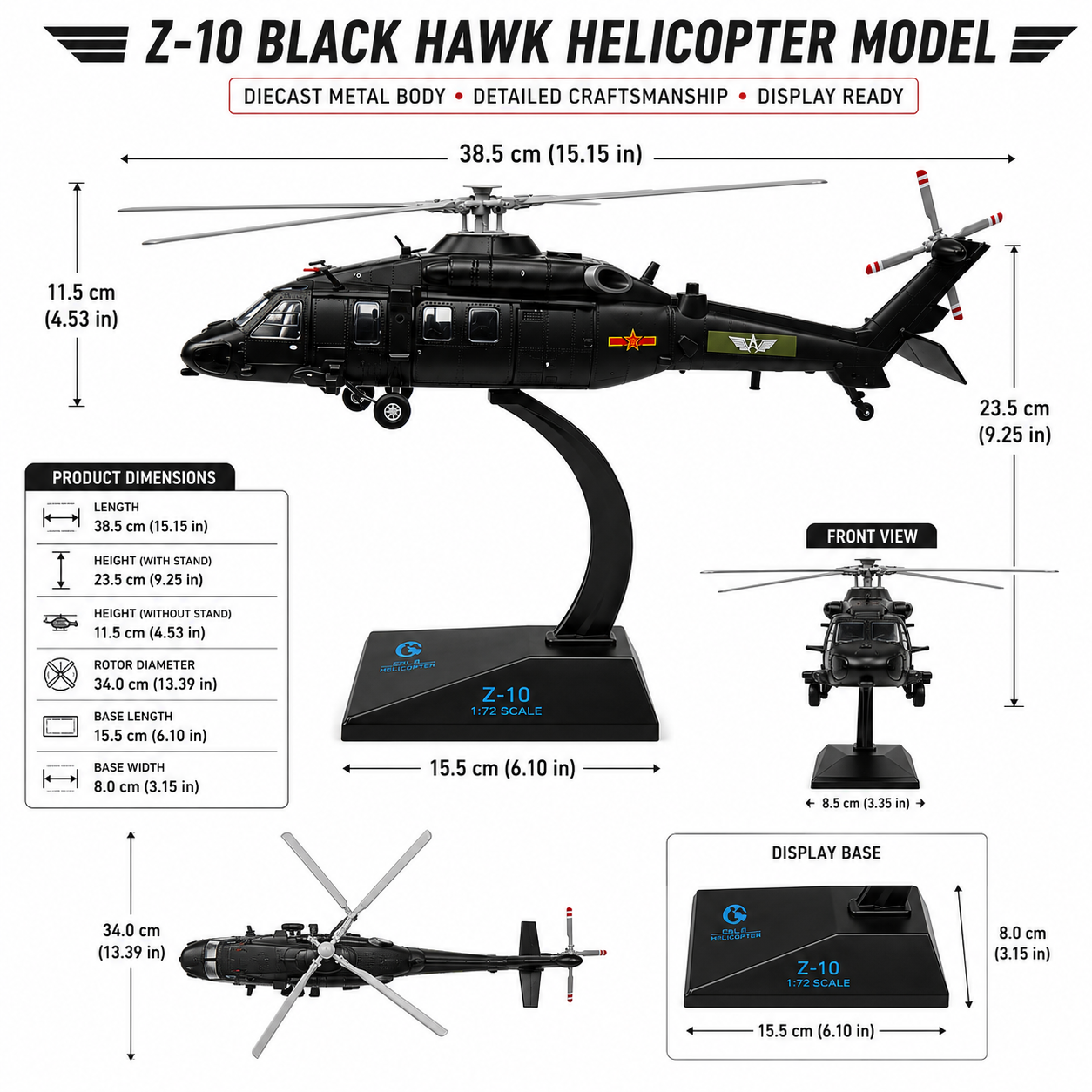 Premium 1:72 Scale Z-20 Military Helicopter Diecast Model with Display Stand & Collector Box | Alloy Military Aircraft Collectible