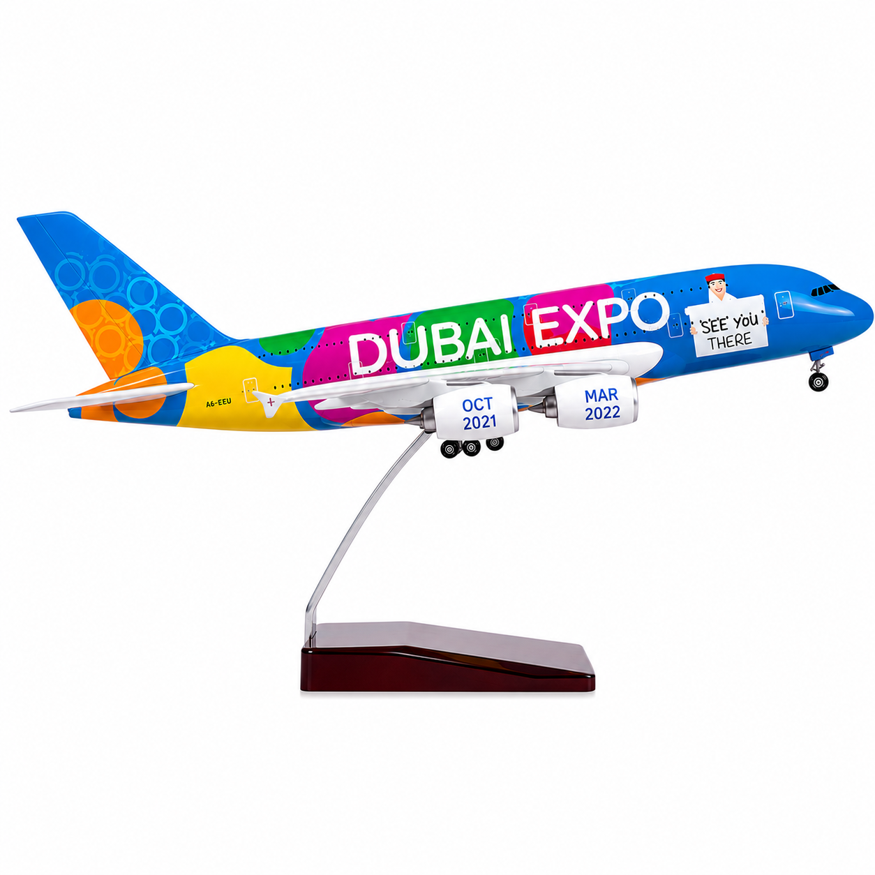 Premium 1:160 Scale Airbus A380 Dubai Expo Aircraft Model with Lights & Landing Gear | 46cm Metal Diecast & Resin Display Airplane with Stand | Aviation Collectible Gift
