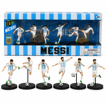 Lionel Messi No. 10 Football Collectible Figure Set of 6 with Display Bases & Footballs | Argentina Style Soccer Figures