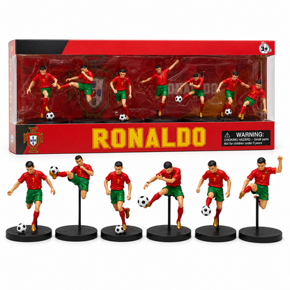 Cristiano Ronaldo No. 7 Football Collectible Figure Set of 6 with Display Bases & Footballs | Portugal Style Soccer Figures