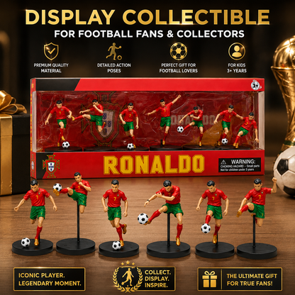 Cristiano Ronaldo No. 7 Football Collectible Figure Set of 6 with Display Bases & Footballs | Portugal Style Soccer Figures