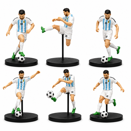 Lionel Messi No. 10 Football Collectible Figure Set of 6 with Display Bases & Footballs | Argentina Style Soccer Figures