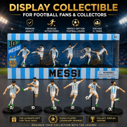 Lionel Messi No. 10 Football Collectible Figure Set of 6 with Display Bases & Footballs | Argentina Style Soccer Figures