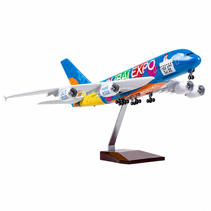 Premium 1:160 Scale Airbus A380 Dubai Expo Aircraft Model with Lights & Landing Gear | 46cm Metal Diecast & Resin Display Airplane with Stand | Aviation Collectible Gift