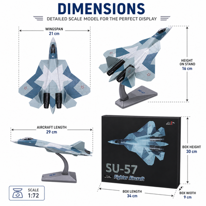 Premium 1:72 Scale Sukhoi SU-57 Felon Diecast Metal Fighter Aircraft Model with Display Stand | Military Stealth Jet Collectible for Home & Office Display