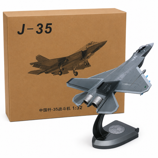 Premium 1:32 Scale J-35 Stealth Fighter Aircraft Diecast Metal Model with Display Stand | Military Fighter Jet Collectible for Home & Office Decor