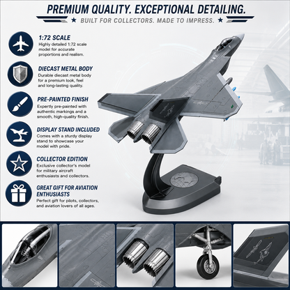 Premium 1:32 Scale J-35 Stealth Fighter Aircraft Diecast Metal Model with Display Stand | Military Fighter Jet Collectible for Home & Office Decor
