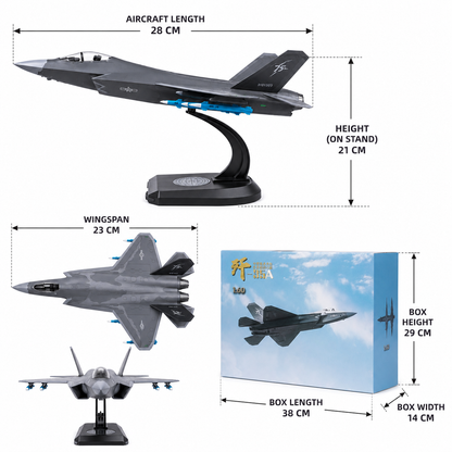 Premium 1:60 Scale J-35A Fighter Aircraft Diecast Metal Model with Display Stand | Military Jet Collectible for Home & Office Decor