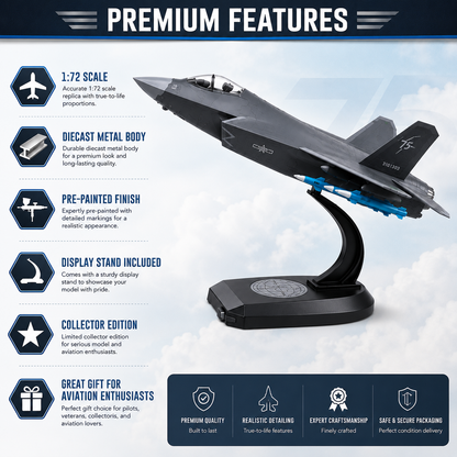 Premium 1:60 Scale J-35A Fighter Aircraft Diecast Metal Model with Display Stand | Military Jet Collectible for Home & Office Decor